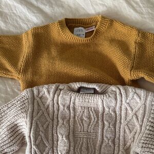 Zara Yellow and Cream Knit Sweaters